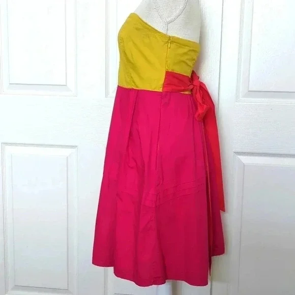 Maeve Parading Hues Anthro Pink Block Fit Flare Strapless Dress - Picture 4 of 7